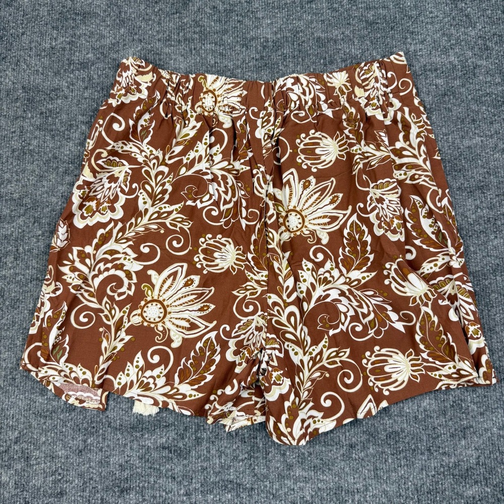 NWT Dokotoo Brown Floral Wrap Skort with Tassel Tie Boho Shorts Beachy Size L - Picture 4 of 8